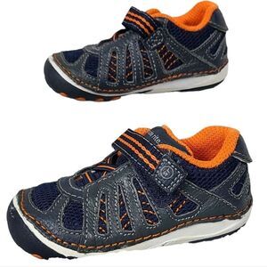 Stride Rite SRT Soft Motion Chip Leather Mesh Velcro Strap Sneakers Blue Orange